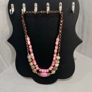 Pink and Brown Beaded Necklace